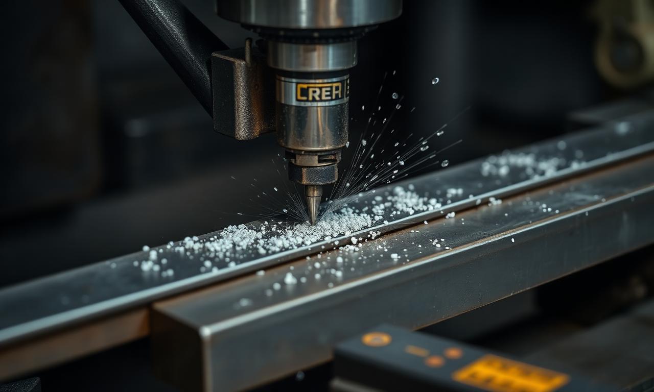 Power bandsaw cutting 316 stainless round bar with sulfurized cutting oil