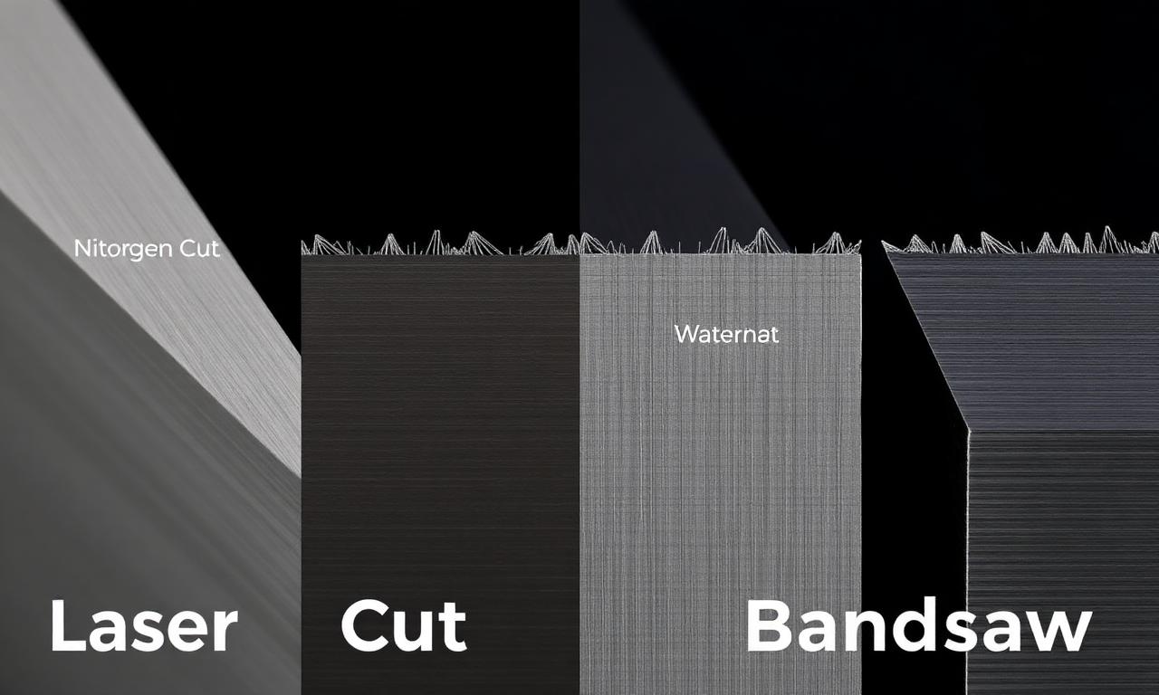 Macro comparison of 316 stainless cut edges: laser, waterjet, plasma, bandsaw