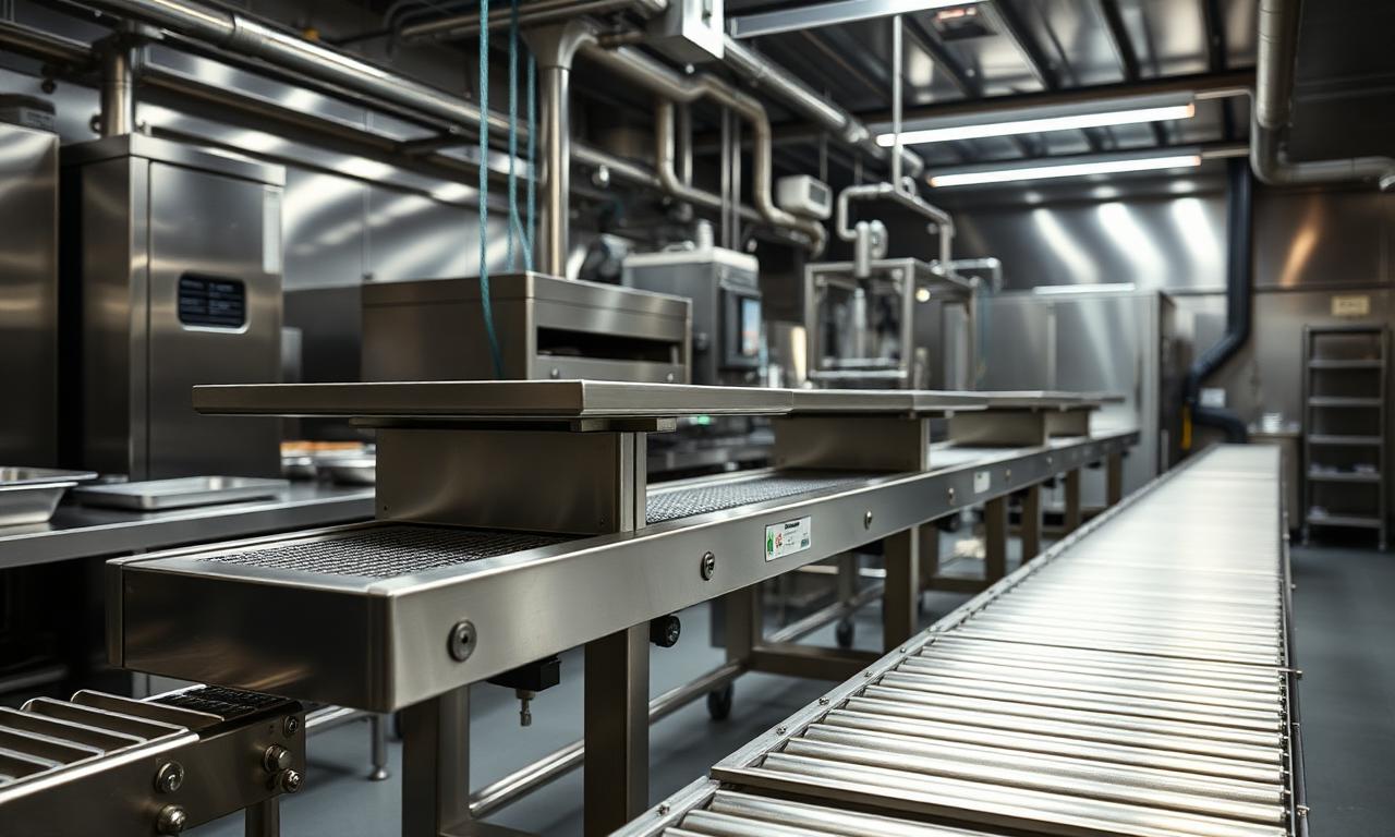 316 stainless food processing conveyor in a commercial kitchen